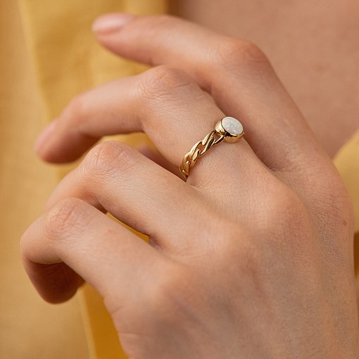 Кольцо "Цепочка" с синт. опалом (желтое золото) к07464 6