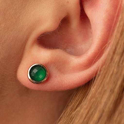 Серьги - пусеты в золоте с ониксом с05194 4