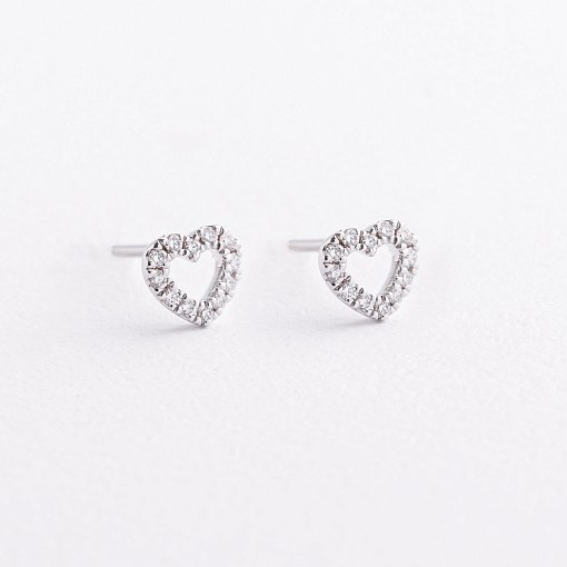 Золотые серьги - пусеты "Сердечки" с бриллиантами сб0673ca