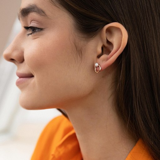 Серьги - пусеты "Круговорот" с жемчугом (красное золото) с08229 4