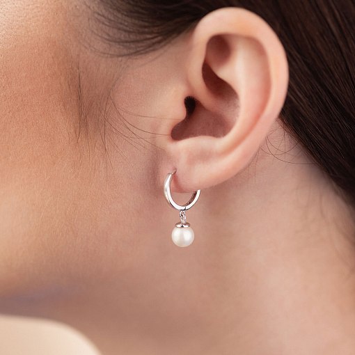 Серьги - кольца с жемчугом (белое золото) с08358 5