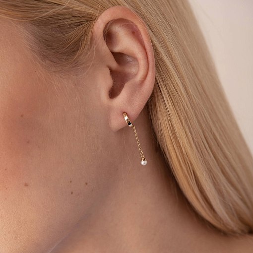 Золотые серьги - пусеты "Миранда" с жемчугом на цепочке с07864 4