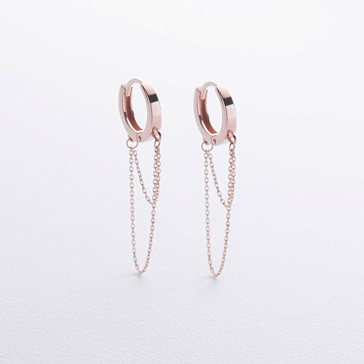 Золотые серьги - кольца с цепочками с08958