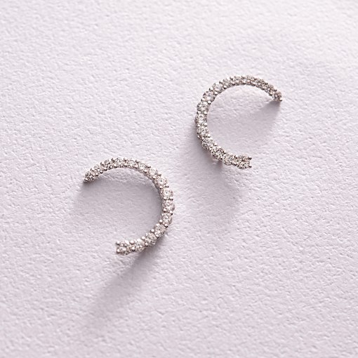 Золотые серьги - пусеты "Лунница" с бриллиантами сб0411cha 9