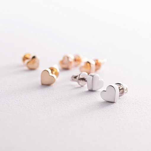Серьги - пусеты "Сердечки" в желтом золоте с08345 8