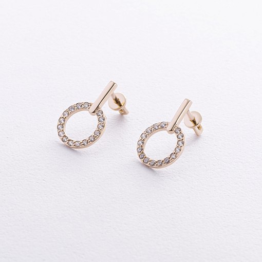 Серьги - пусеты "Tessa" с фианитами (желтое золото) с08729 4