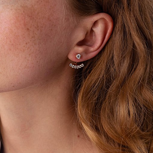 Серьги - джекеты в красном золоте (фианиты) с04110 3