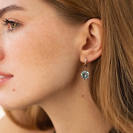 Золотые серьги "Влечение" с голубыми топазами с05295 2