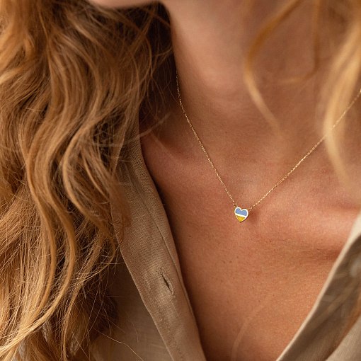 Колье "С Украиной в сердце" в желтом золоте (голубая и желтая эмаль) кол02263 2