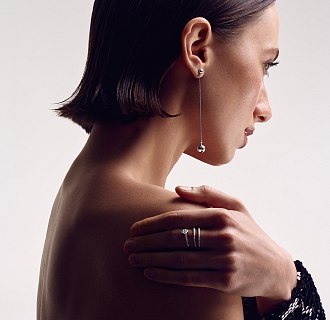 Серьги - пусеты "Margo" с шариками на цепочке (белое золото) с08242 №9