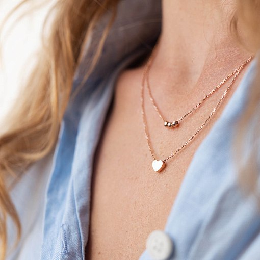 Двойное золотое колье "Шарики и сердечко" кол02293 4