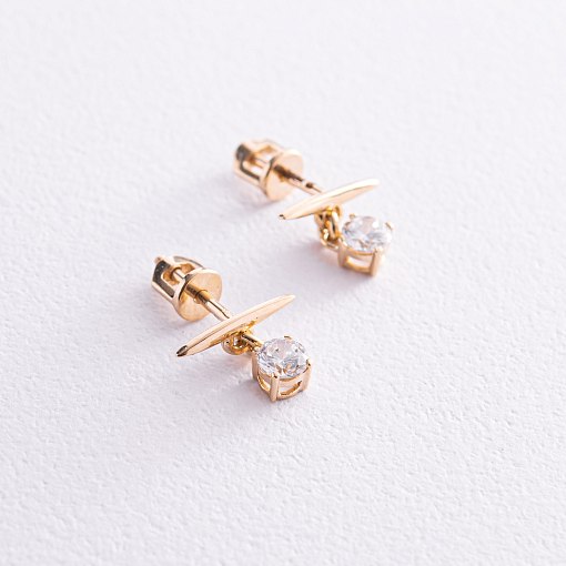 Серьги - пусеты "Эстер" в желтом золоте (фианиты) с07933 4