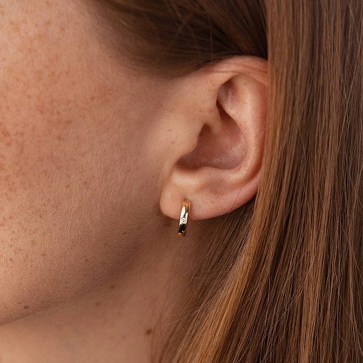 Серьги - кольца в желтом золоте (фианиты) с08014 4