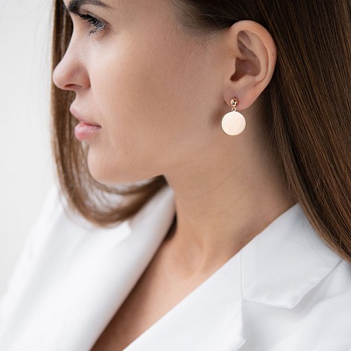 Серьги-пусеты "Монетки" в красном золоте с07008 3