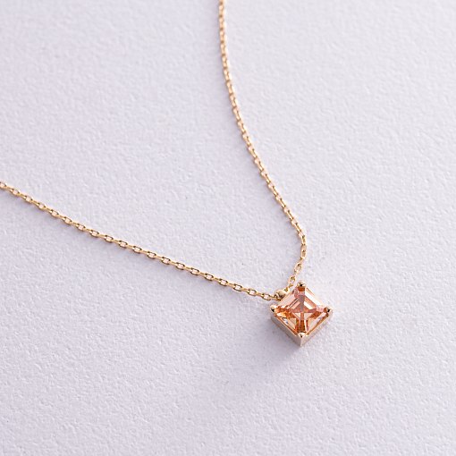 Золотое колье "Альма" (оранжевый фианит) кол02366 16