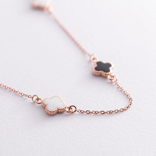 Золотое колье "Клевер" с эмалью 860410Е 4