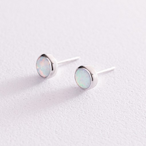 Золотые серьги-пусеты "Сияние" (синт. опал) 7 мм с05473 6