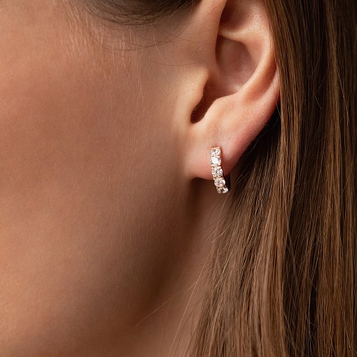 Серьги - кольца "Tracy" с фианитами (красное золото) с09096 2