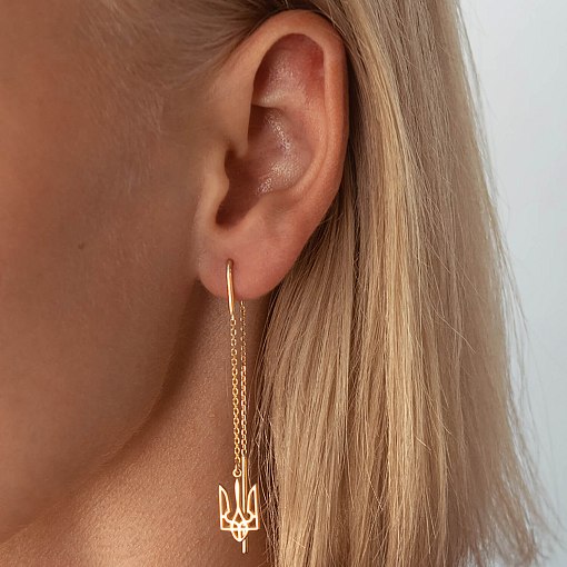 Серьги - протяжки "Герб Украины - Тризуб" (желтое золото) с07966 2