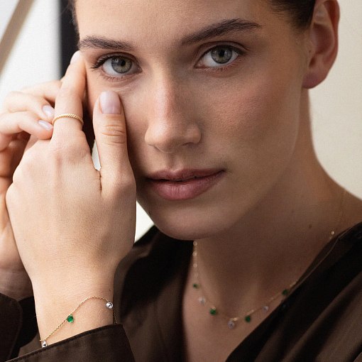 Колье в желтом золоте (зеленые и белые фианиты) кол02308 8