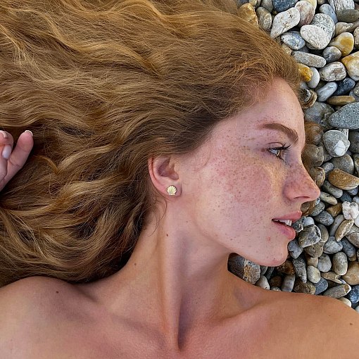 Серьги - пусеты "Ракушки" в желтом золоте с08464 10