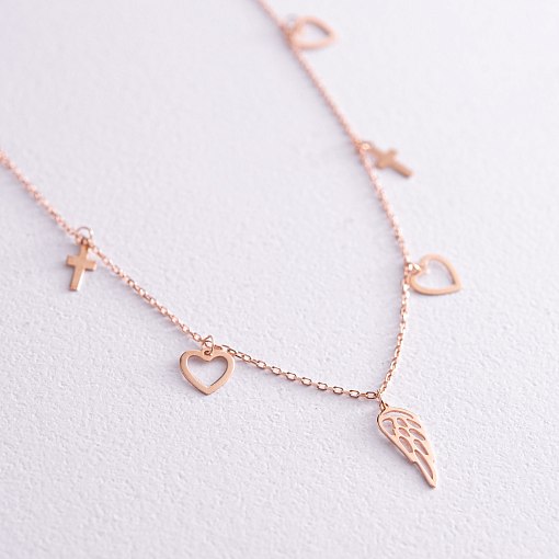 Браслет "Сердечки и крестики" на ногу (красное золото) б05125 3