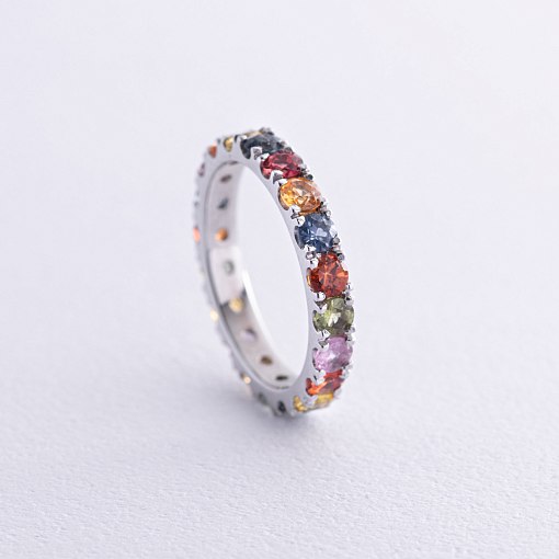 Золотое кольцо с разноцветными сапфирами кб0534m