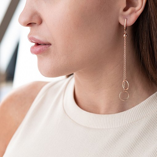 Золотые серьги "Круговорот на цепочке" с07339 2