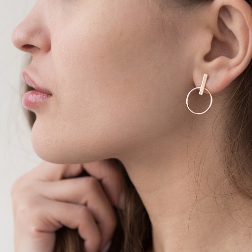 Серьги - пусеты "Уверенность" в красном золоте с06681 2