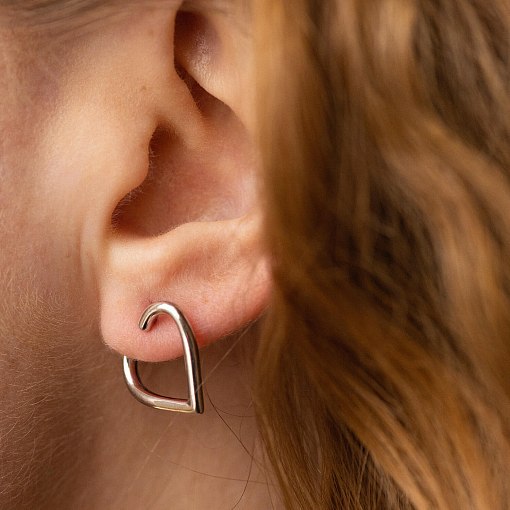 Серьги - пусеты "Сердечки" в белом золоте с08089 3