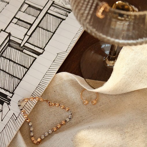 Золотой браслет "Кубики - шарики" б05104 9