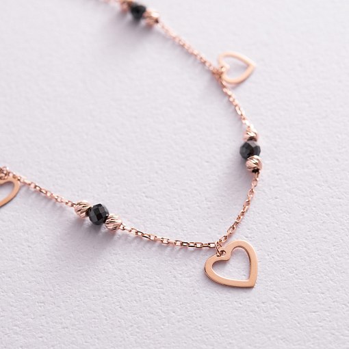 Золотой браслет "Сердечки" (фианиты) на ногу б04905 3