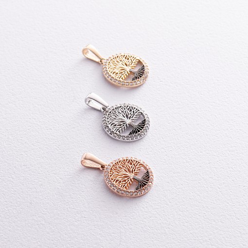 Кулон "Древо жизни" с фианитами (желтое золото) п03821 3