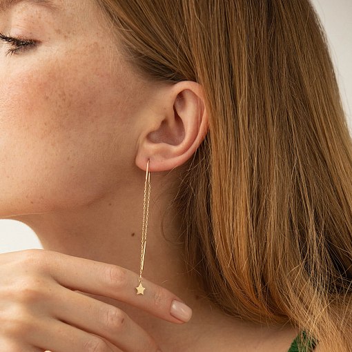 Серьги - протяжки "Звездочки" в желтом золоте с08334 3