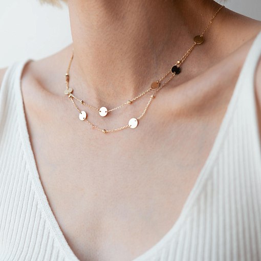 Двойное колье "Монетки" из желтого золота кол01874