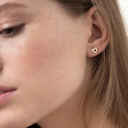 Серьги-пусеты "Сердечки" в желтом золоте с06947 3