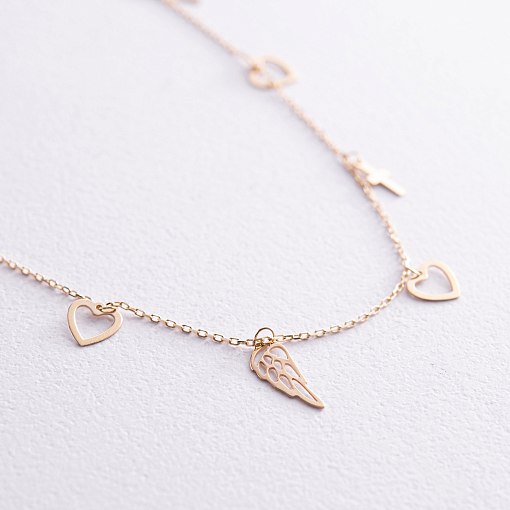 Браслет "Сердечки и крестики" на ногу (желтое золото) б05124 3