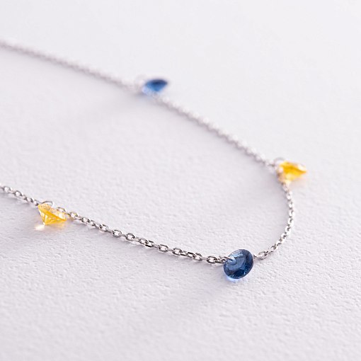 Браслет "Украинка" в белом золоте (синие и желтые фианиты) б05119 4