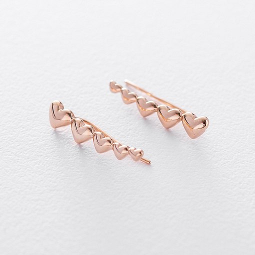 Серьги - клаймберы Веление сердца в красном золоте с05945