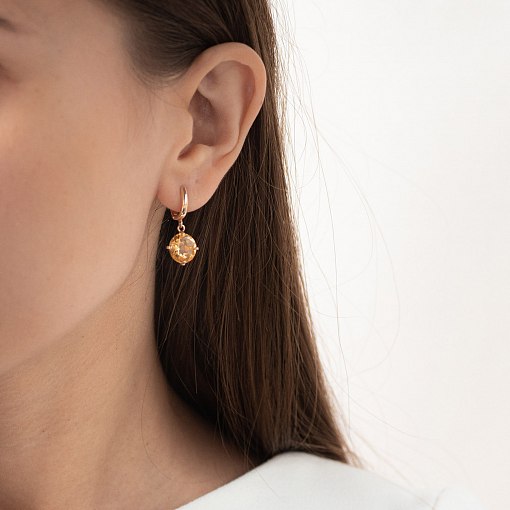 Золотые серьги "Влечение" с цитрином с05297 11