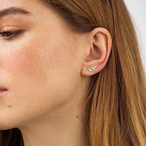 Золотые серьги - пусеты "Веточки" с06736 2