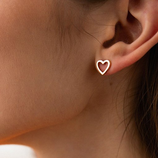 Серьги - пусеты "Сердечки" в желтом золоте с08171 6