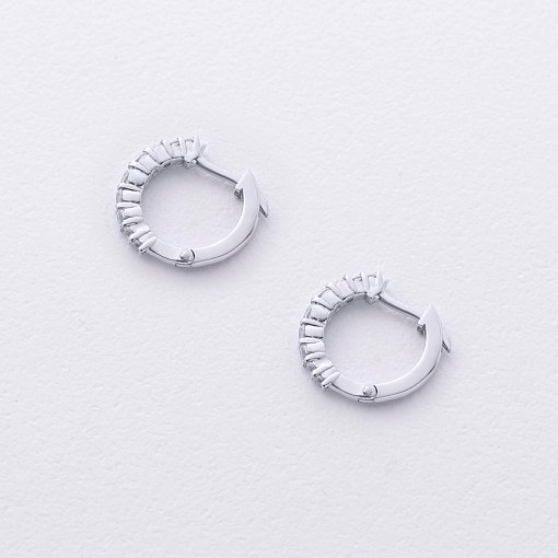 Серьги - кольца с фианитами (белое золото) с09171 3