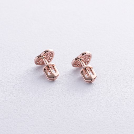 Серьги - пусеты "Сердечки" с фианитами (красное золото) с03203 6