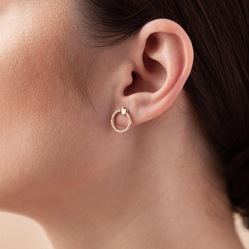 Золотые серьги - пусеты "Сердечки" с фианитами с08434 3