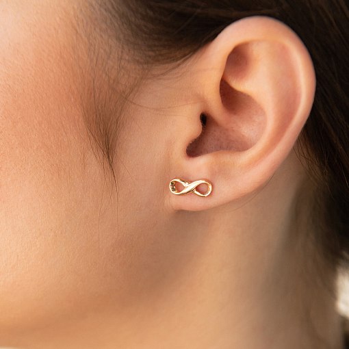 Серьги - пусеты "Бесконечность" в красном золоте с07173 3