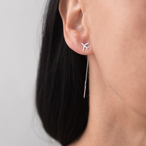 Золотые серьги-протяжки "Самолетик" с06384 4