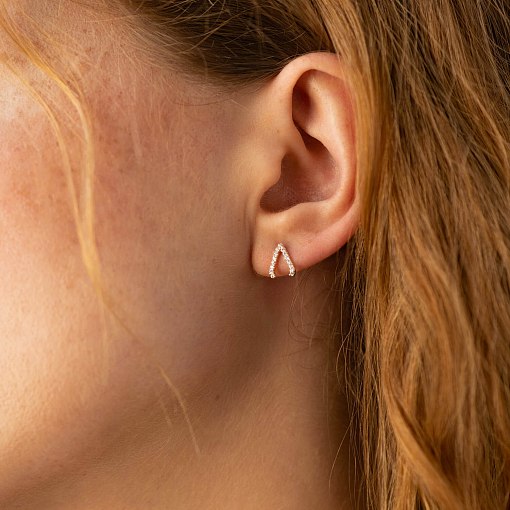 Серьги - пусеты "Акцент" с фианитами (желтое золото) с08472 2