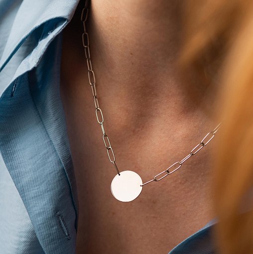 Колье с монеткой для гравировки (белое золото) кол02391 6