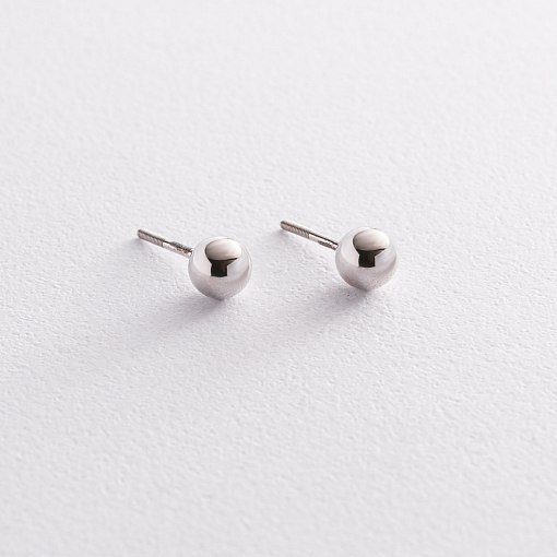 Серьги - пусеты "Шарики" в белом золоте (6 мм) с07490